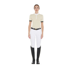 Damen-Wettkampfpoloshirt mit schmaler Passform und kontrastierenden Einsätzen auf den Schultern Equestro Beige Damen-Wettkampfpoloshirt mit schmaler Passform und kontrastierenden Einsätzen auf den Schultern Equestro Beige