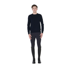 Rundhals-Pullover Equestro Herren aus Merinowolle Marine Marineblau