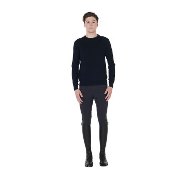 Rundhals-Pullover Equestro Herren aus Merinowolle Marine Marineblau