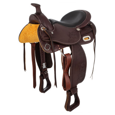 Westernsattel mit Beschlägen aus Edelstahl, genarbtem Leder und floraler Prägung 2815 Denver Westernsattel mit Beschlägen aus Edelstahl, genarbtem Leder und floraler Prägung 2815 Denver