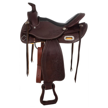 Westernsattel mit Beschlägen aus Edelstahl, genarbtem Leder und floraler Prägung 2815 Denver Westernsattel mit Beschlägen aus Edelstahl, genarbtem Leder und floraler Prägung 2815 Denver