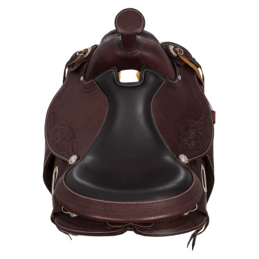 Westernsattel mit Beschlägen aus Edelstahl, genarbtem Leder und floraler Prägung 2815 Denver Westernsattel mit Beschlägen aus Edelstahl, genarbtem Leder und floraler Prägung 2815 Denver