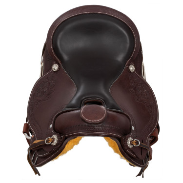 Westernsattel mit Beschlägen aus Edelstahl, genarbtem Leder und floraler Prägung 2815 Denver Westernsattel mit Beschlägen aus Edelstahl, genarbtem Leder und floraler Prägung 2815 Denver