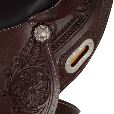 Westernsattel mit Beschlägen aus Edelstahl, genarbtem Leder und floraler Prägung 2815 Denver Westernsattel mit Beschlägen aus Edelstahl, genarbtem Leder und floraler Prägung 2815 Denver