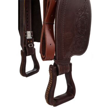 Westernsattel mit Beschlägen aus Edelstahl, genarbtem Leder und floraler Prägung 2815 Denver Westernsattel mit Beschlägen aus Edelstahl, genarbtem Leder und floraler Prägung 2815 Denver