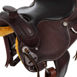 Western-Sattel Beschläge aus Edelstahl, genarbtes Leder und Schlangen-Prägung 2817 Denver Dunkles Öl Braun