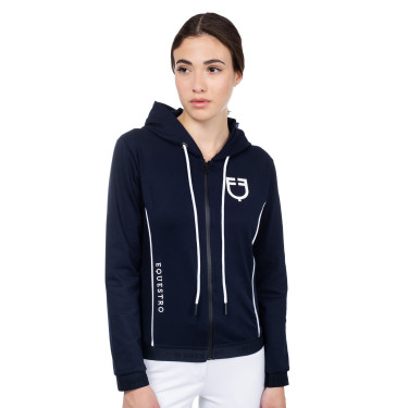 Damen-Sweatshirt mit Frontreißverschluss aus Interlock Equestro Marine Blazer / Weiß Marineblau