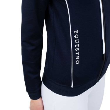 Damen-Sweatshirt mit Frontreißverschluss aus Interlock Equestro Marine Blazer / Weiß Marineblau