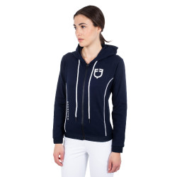 Damen-Sweatshirt mit Frontreißverschluss aus Interlock Equestro Marine Blazer / Weiß Marineblau