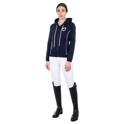 Damen-Sweatshirt mit Frontreißverschluss aus Interlock Equestro Marine Blazer / Weiß Marineblau