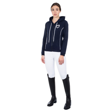 Damen-Sweatshirt mit Frontreißverschluss aus Interlock Equestro Marine Blazer / Weiß Marineblau
