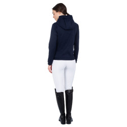 Damen-Sweatshirt mit Frontreißverschluss aus Interlock Equestro Marine Blazer / Weiß Marineblau