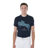 Herren-T-Shirt aus Baumwolle Equestro, Slim Fit, mit Jump-Print Marine Marineblau Herren-T-Shirt aus Baumwolle Equestro, Slim Fit, mit Jump-Print Marine Marineblau