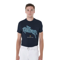 Herren-T-Shirt aus Baumwolle Equestro, Slim Fit, mit Jump-Print Marine Marineblau