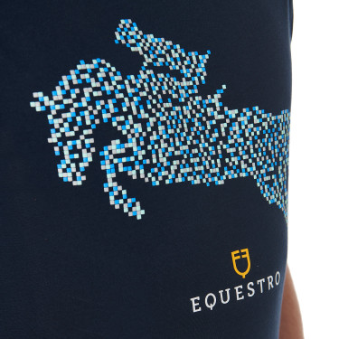 Herren-T-Shirt aus Baumwolle Equestro, Slim Fit, mit Jump-Print Marine Marineblau