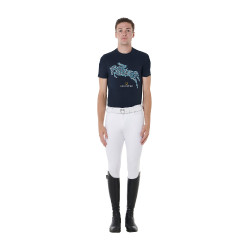Herren-T-Shirt aus Baumwolle Equestro, Slim Fit, mit Jump-Print Marine Marineblau