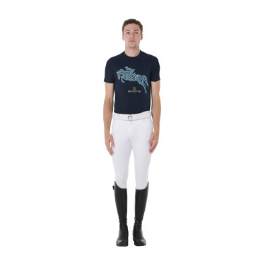 Herren-T-Shirt aus Baumwolle Equestro, Slim Fit, mit Jump-Print Marine Marineblau