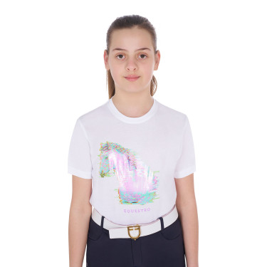 Mädchen-T-Shirt mit Pferdedruck in Interferenz Equestro