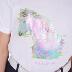 Mädchen-T-Shirt mit Pferdedruck in Interferenz Equestro Weiß Wei&amp;amp;amp;amp;amp;szlig;