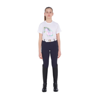 Mädchen-T-Shirt mit Pferdedruck in Interferenz Equestro Weiß Wei&amp;amp;amp;amp;amp;szlig;