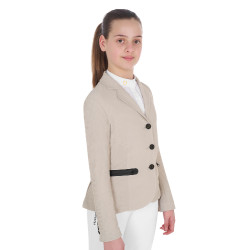 Turnierjacke drei Knöpfe Mädchen aus Mesh Equestro Oxford-Tan Rosa