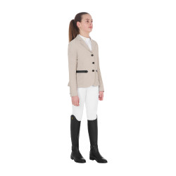 Turnierjacke drei Knöpfe Mädchen aus Mesh Equestro Oxford-Tan Rosa