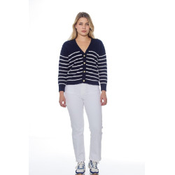 Cardigan Harcour Camelia Damen Marine / Weiß Blau