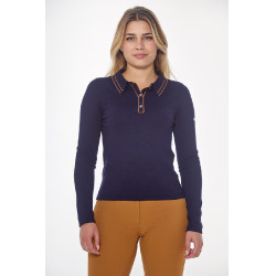 Damen-Langarm-Poloshirt Harcour Popi Marine Marineblau