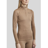 Polo Montar MoCilia Jacquard edel langarm Damen Latté Braun