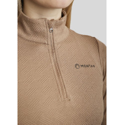 Polo Montar MoCilia Jacquard edel langarm Damen Latté Braun