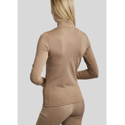 Polo Montar MoCilia Jacquard edel langarm Damen Latté Braun