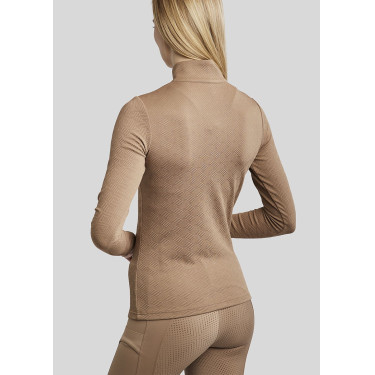 Polo Montar MoCilia Jacquard edel langarm Damen Latté Braun