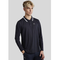Polo Montar MoDrake Herren mit kontrastierendem Kragen und langen Ärmeln Dunkelmarine Blau