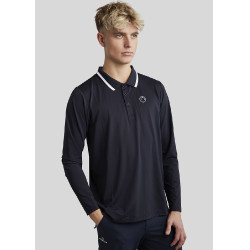 Polo Montar MoDrake Herren mit kontrastierendem Kragen und langen Ärmeln Dunkelmarine Blau