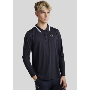 Polo Montar MoDrake Herren mit kontrastierendem Kragen und langen Ärmeln Dunkelmarine Blau