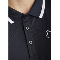 Polo Montar MoDrake Herren mit kontrastierendem Kragen und langen Ärmeln Dunkelmarine Blau