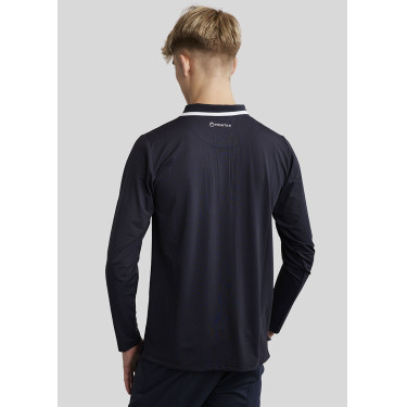 Polo Montar MoDrake Herren mit kontrastierendem Kragen und langen Ärmeln Dunkelmarine Blau