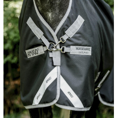 Pferdedecke Horseware High Neck Amigo® Bravo 12 Original 250g 1200D Schwarz / Titan Grau / Silber
