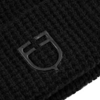 Unisex-Mütze Equestro aus gerippter Wolle mit Logo Schwarz Unisex-Mütze Equestro aus gerippter Wolle mit Logo Schwarz