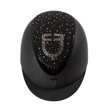 Mattschwarzer Helm mit schmalem Visier und Strass-Logo, zugelassen nach EN 1384-2023 Equestro Mattschwarzer Helm mit schmalem Visier und Strass-Logo, zugelassen nach EN 1384-2023 Equestro