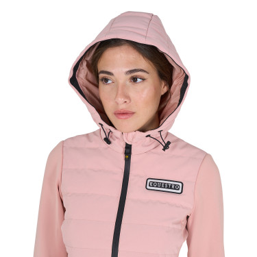 Damen-Kapuzen-Daunenjacke Equestro aus technischem Materialmix Rosen-Cameo Rosa