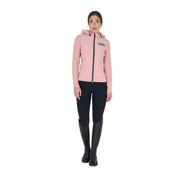Damen-Kapuzen-Daunenjacke Equestro aus technischem Materialmix Rosen-Cameo Rosa