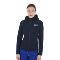 Damen-Kapuzen-Daunenjacke Equestro aus technischem Materialmix Rosen-Cameo Rosa