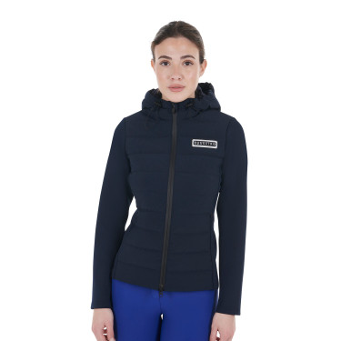 Damen-Kapuzen-Daunenjacke Equestro aus technischem Materialmix Marineblazer Marineblau Damen-Kapuzen-Daunenjacke Equestro aus technischem Materialmix Marineblazer Marineblau