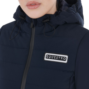 Damen-Kapuzen-Daunenjacke Equestro aus technischem Materialmix Marineblazer Marineblau Damen-Kapuzen-Daunenjacke Equestro aus technischem Materialmix Marineblazer Marineblau