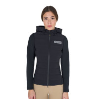 Damen-Kapuzen-Daunenjacke Equestro aus technischem Materialmix Schwarz Damen-Kapuzen-Daunenjacke Equestro aus technischem Materialmix Schwarz