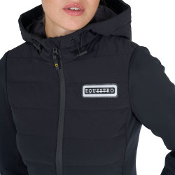 Damen-Kapuzen-Daunenjacke Equestro aus technischem Materialmix Schwarz