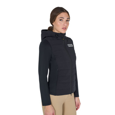 Damen-Kapuzen-Daunenjacke Equestro aus technischem Materialmix Schwarz