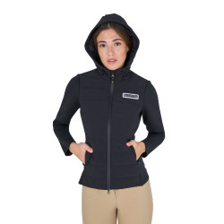 Damen-Kapuzen-Daunenjacke Equestro aus technischem Materialmix Schwarz