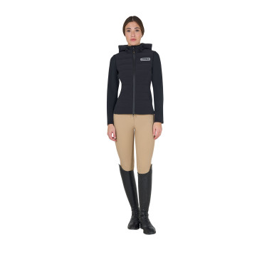 Damen-Kapuzen-Daunenjacke Equestro aus technischem Materialmix Schwarz